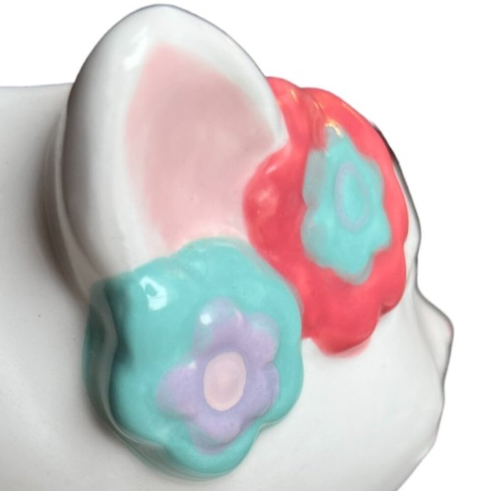 3D Ceramic Cat Mug Planter Flowers in Hair Glazed Charming Pristine 16 oz - Picture 9 of 12